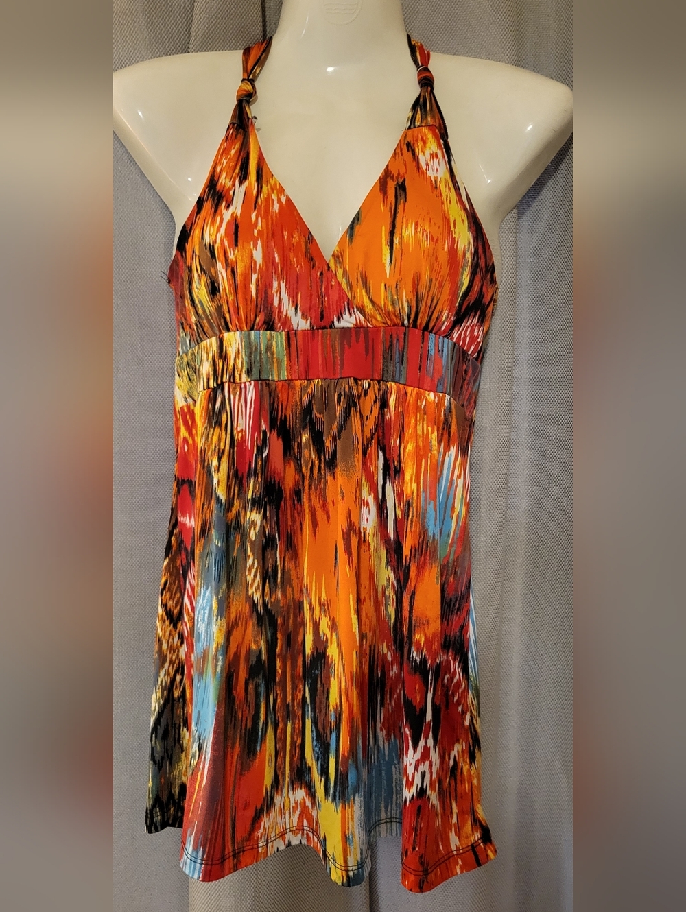 Vibrant Orange Multicolor Halter Maxi Dress